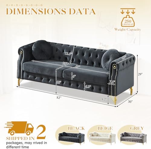 Mid Century Modern Chesterfield Sofa, Upholstered Button Tufted Velvet Couch - Image 2