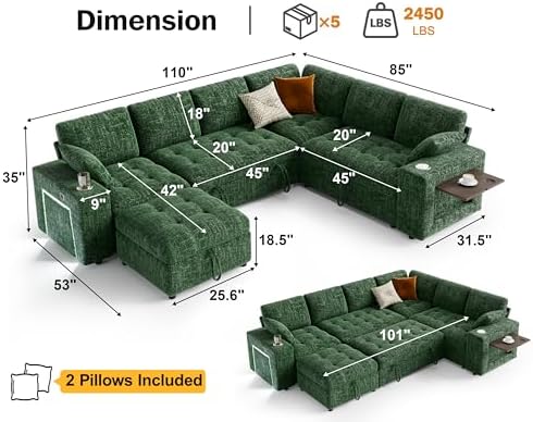 Vipbear 111" Modular Sectional Sleeper Sofa - Image 3