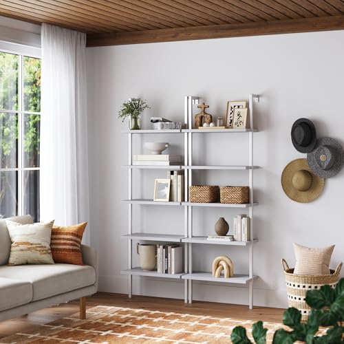 Nathan James Theo 5-Shelf Modern Bookcase, Open Wall Mount Ladder Bookshelf - Image 3