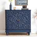 31" Accent Storage Cabinet, Floral Embossed 2 Door Sideboard, Midnight Blue by WelcometoFurnitureSalon