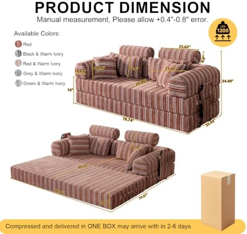 79" Convertible Sofa Bed, High Backrest Boneless Couch - Image 2