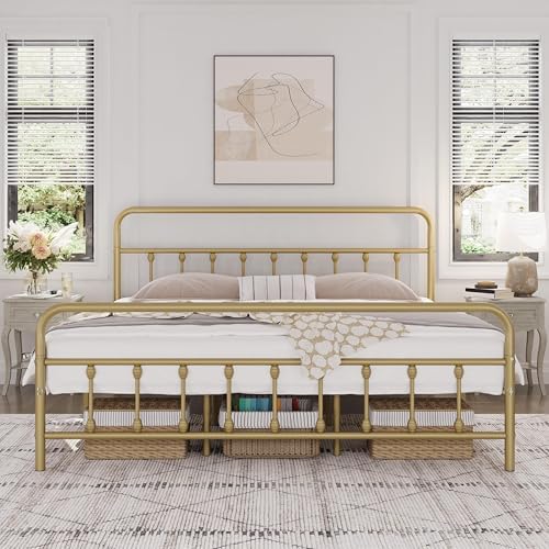Yaheetech King Metal Platform Bed Frame, Victorian Headboard & Footboard by Yaheetech