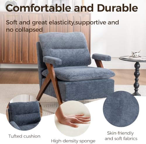 Mid Century Modern Accent Chair, Comfy Solid Wood Armchair - Image 4