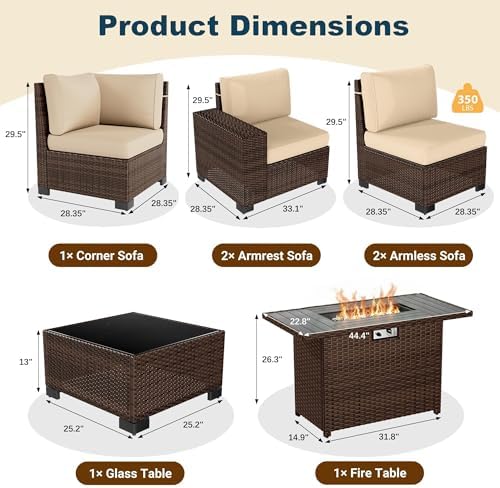 Patio Furniture Set with 44'' Fire Pit Table - Image 6