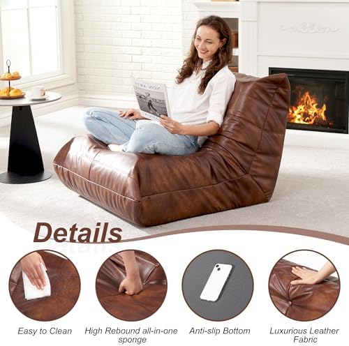 Hobestluk Bean Bag Chair Adult Leather Togo Chair Memory Foam Living Room - Image 5
