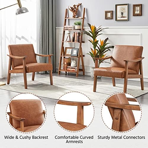 Yaheetech Accent Chairs Set of 2, Mid-Century Armchairs, Light Brown - Image 5