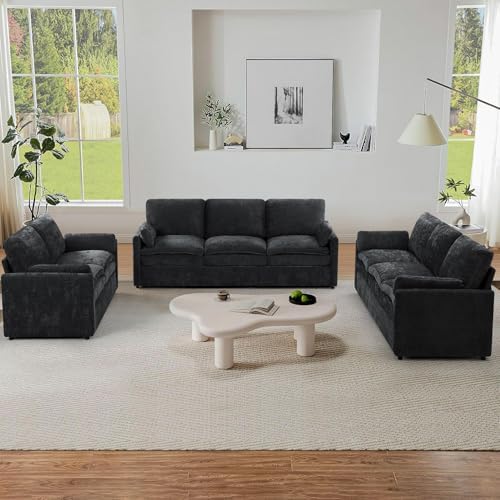 3 Pieces Chenille Sofa Set w/Two Arm Pillows - Image 3