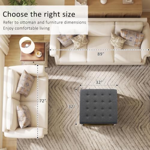 Befurtori Ottoman with Storage Bench, Linen Ottoman Coffee Table, Dark Gray - Image 2
