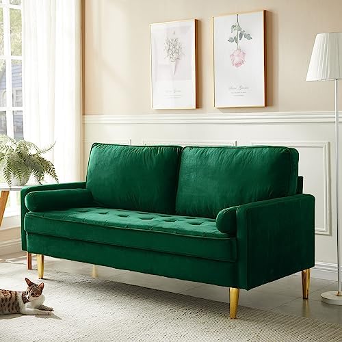 KEIKI 65" Velvet Futon Sofa Loveseat, Small Sleeper Cloud Couch Bed - Image 6