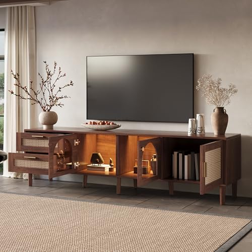 Merax Rattan TV Stand with LED Lights - Image 3