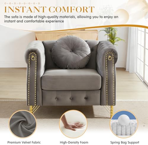 JEEOHEY Mid Century Modern Chesterfield Sofa Chair, Upholstered Button Tufted - Image 6