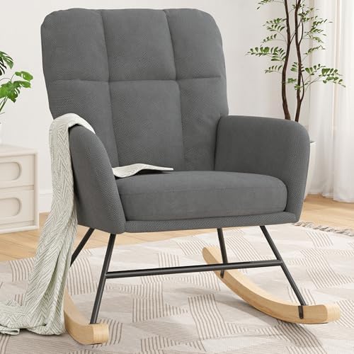 Nursery Rocking Chair, Upholstered Glider Rocker, Dark Grey by AYEASY