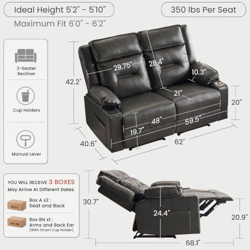 Manual Reclining Loveseat, 2-Seat Gravity Glide Recliner Couch - Image 2