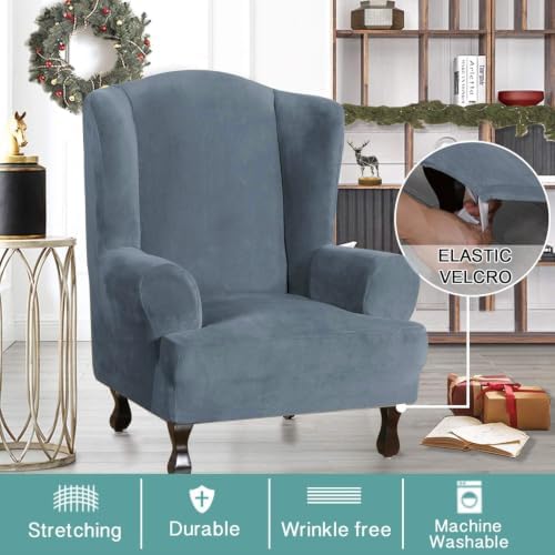 Turquoize Wing Chair Slipcover Velvet Armchair Chair Slipcovers Ultra Soft - Image 2