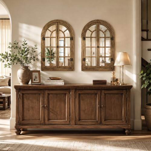 Dorlicecass Natural Wood Arched Wall Decor Window Mirror 24"x36" Single - Image 2