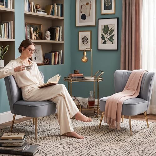 Grey Velvet Accent Chair Set of 2 - Image 3