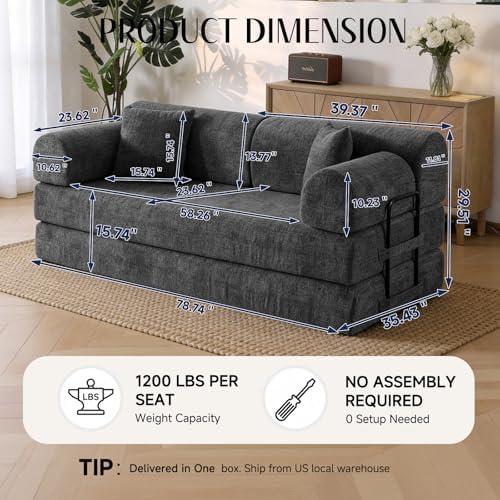 78.8" Convertible Sofa Bed, High Back Boneless Couch - Image 2
