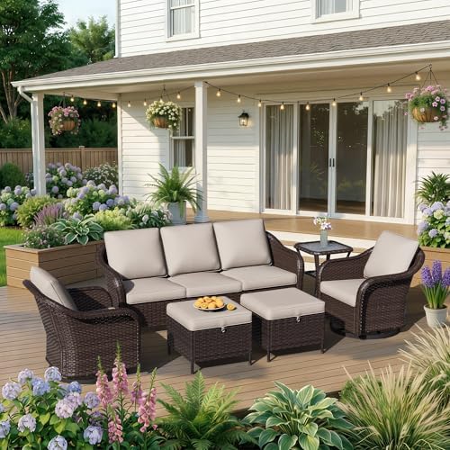 6 Piece Patio Wicker Conversation Set, All-Weather Use Outdoor Wicker Sofa by Qsoer