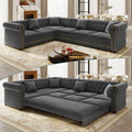 115.3" Velvet L-Shaped Pull-Out Chesterfield Sleeper Sofa Bed, Dark Grey‌ by Unknown
