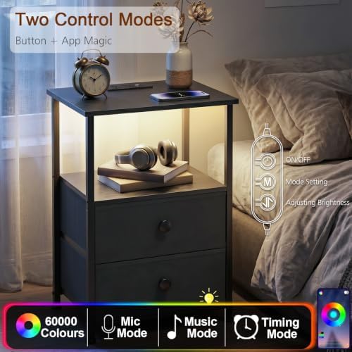 LOAKEKEL Nightstands Set of 2, LED Night Stand - Image 5