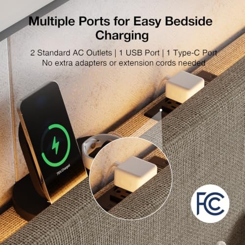 Novilla Queen Lift Up Storage Bed Frame/Charging Station/LED Light - Image 4