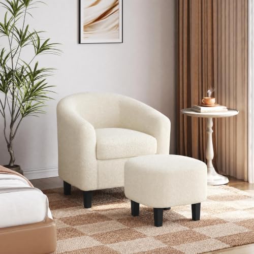 Yaheetech Accent Chairs with Ottoman, Boucle Fabric Barrel Chairs - Image 4