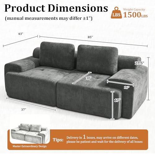 85" Oversized Boneless Couch, Comfort Cloud Sectional Couches - Image 2