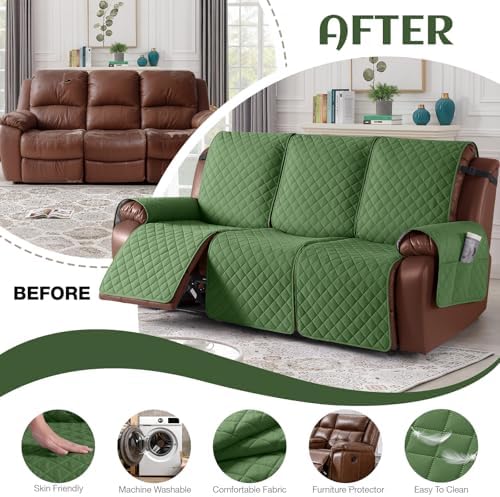 KinCam Waterproof Recliner Sofa Covers Washable, 3 Seater, Vine Green - Image 5