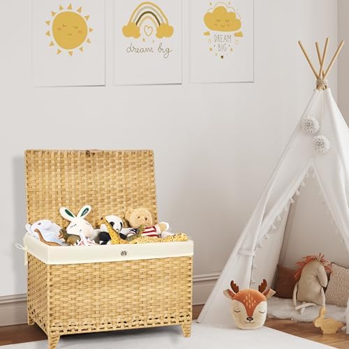 Wicker Storage Basket with Lid, 160L Shelf Basket with Removable Liner Bag - Image 4