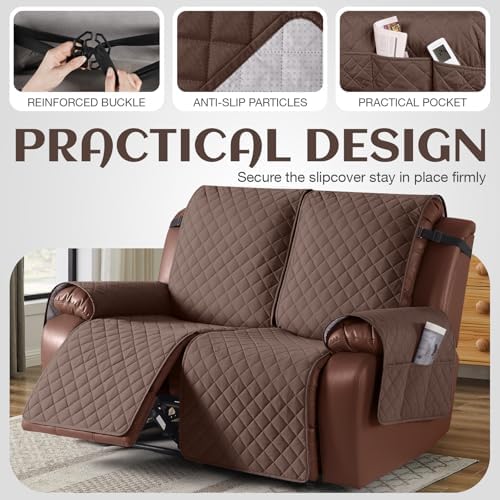 KinCam Waterproof Loveseat Recliner Covers Washable, 2 Seater, Deep Brown - Image 4