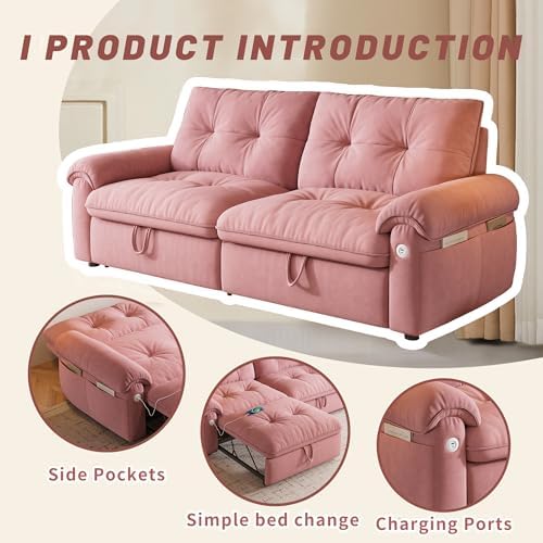 77.2" Sleeper Sofa Bed Full, Pre-Assembled Flannel Pull Out Sofa - Image 4
