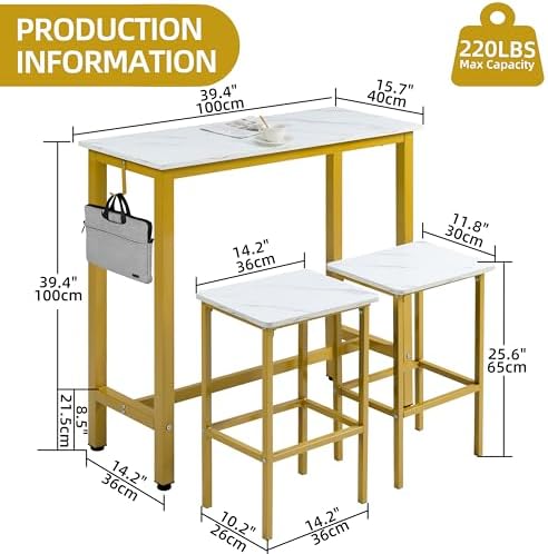 Finnhomy Bar Table Set, 39.3" Pub Table High Top Table, Rectangular Bar Height - Image 5
