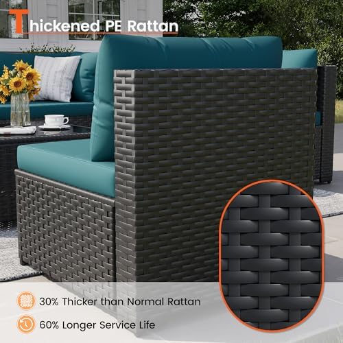Patio Furniture Set, 7-Piece Outdoor Sectional Sofa, Peacock Blue - Image 5