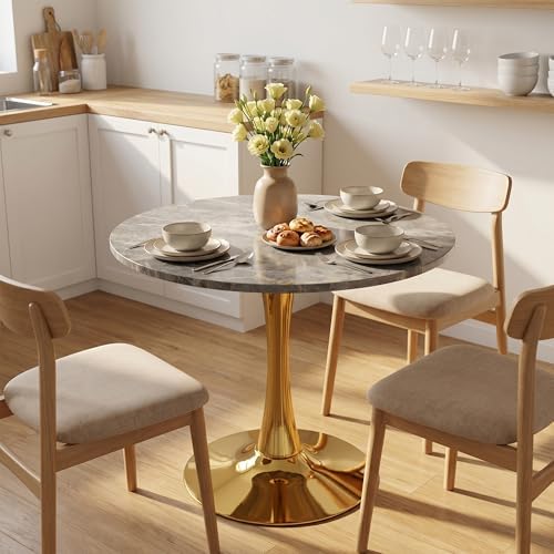 27.6" Marble Round Tulip Table, Mid-Century Modern Style Dining Table by Sybrioka