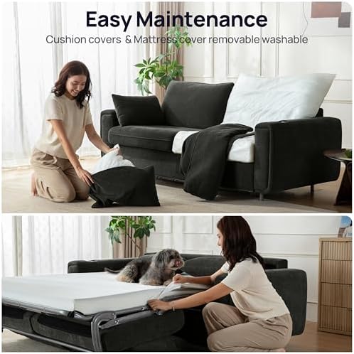 Pull Out Sofa Bed, No Cushion Removal, Queen Sleeper Sofa, Chenille Dark Grey - Image 6