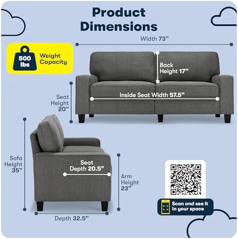 Serta Palisades 73" Track Arm Sofa, Easy Care Polyester, Soft Pillow Back - Image 2