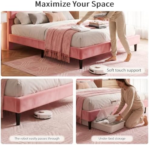EnHomee Twin Bed Frames with Upholstered Headboard & Charging Station - Image 6