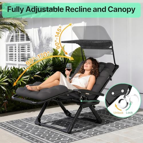 Suteck Zero Gravity Chair with Canopy, Reclining Camping Lounge Chairs - Image 5