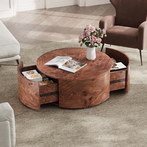28.4" Coffee Table Round Wood Burl Wood Rotating by SCANORDIC