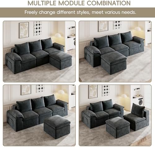 108" Cloud Sectional Couch, L-Shaped Convertible Modular Sofa. Grey - Image 3