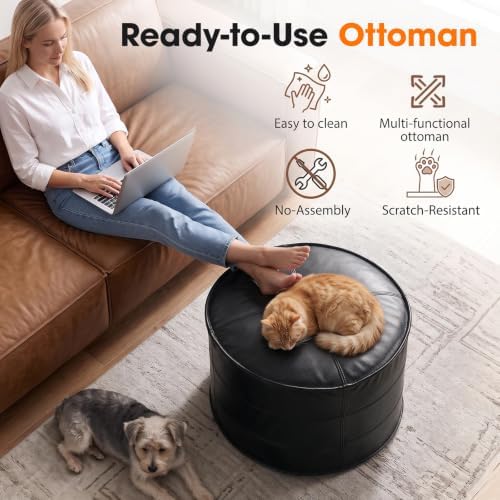 Leather Round Ottoman, Pouf for Living Room - Image 6