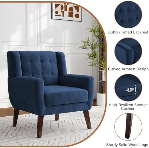 Accent Chair, Upholstered Armchair in Velvet, Royal Blue - Image 6