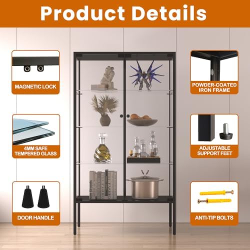 LFT HUIMEI2Y 4-Tier Glass Display Cabinet, Iron Frame Display Case - Image 3