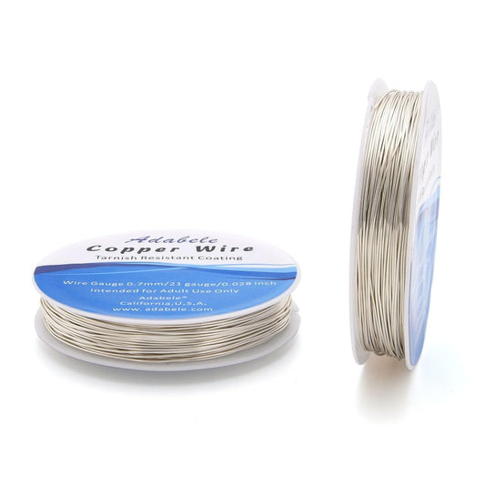 Adabele 82 Feet Premium Tarnish Resistant Round Jewelry Wire Copper Beading Wire Spool Bulk (0.7mm/21 Gauge) Sterling Silver Plated for DIY Craft Jewelry Making BF285-7