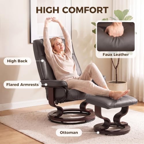 HOMCOM Faux Leather Reclining Chair, Swivel Ottoman Chair - Image 6