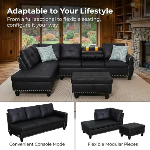 Faux Leather L-Shaped Couch Set - Image 5
