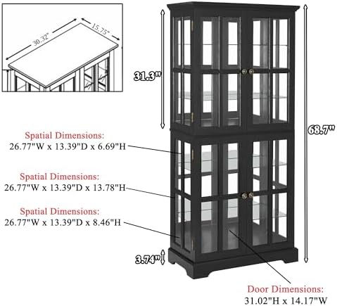 68" H Glass Curio Display Cabinet - Image 2