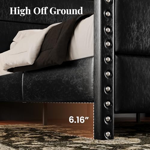 King Size 55" Tall Faux Leather Platform Bed Frame - Image 4