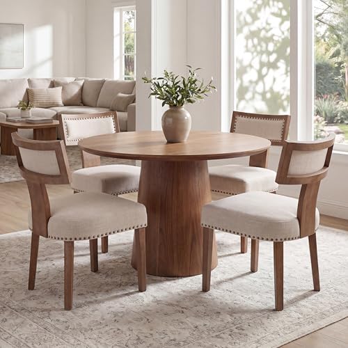 VESCASA Mid Century Modern Dining Chairs Set of 4, Upholstered Linen Dining by VESCASA