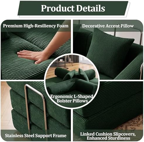 Convertible Compressed Corduroy Folding Cloud Sofa Bed, 5 in 1 Floor Mattress - Image 5